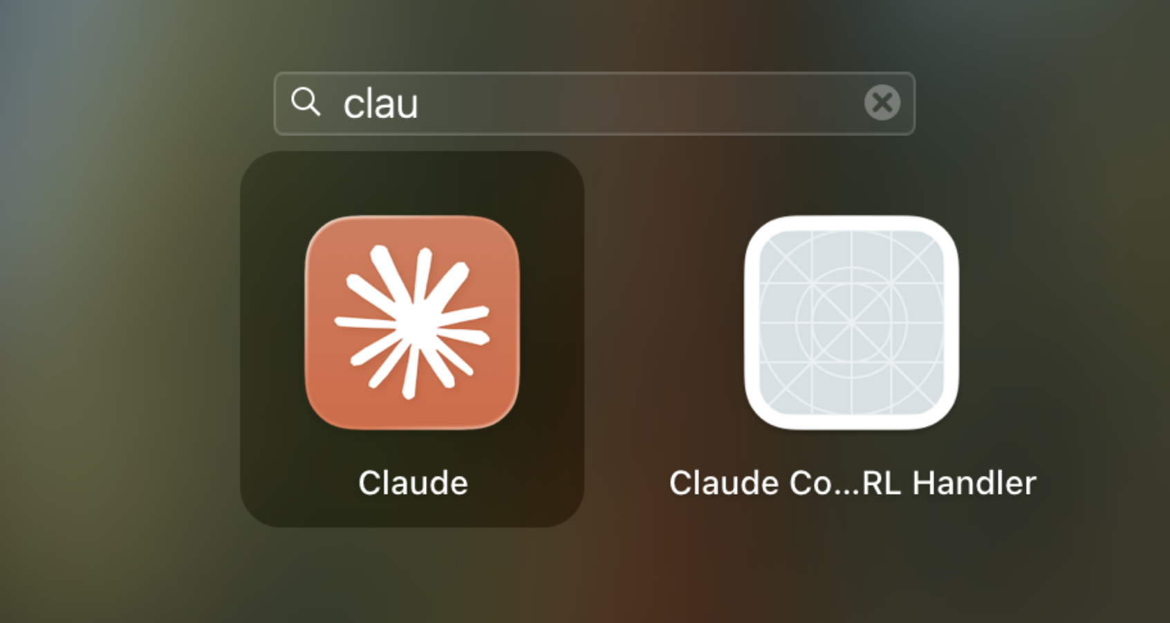 Spotlight search showing Claude app